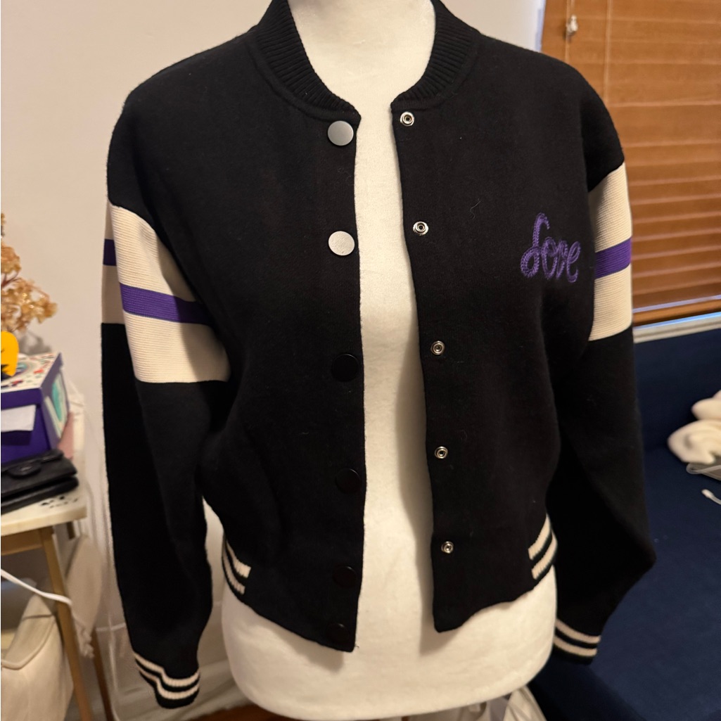 Sandro Black Varsity Jacket With Purple Accents